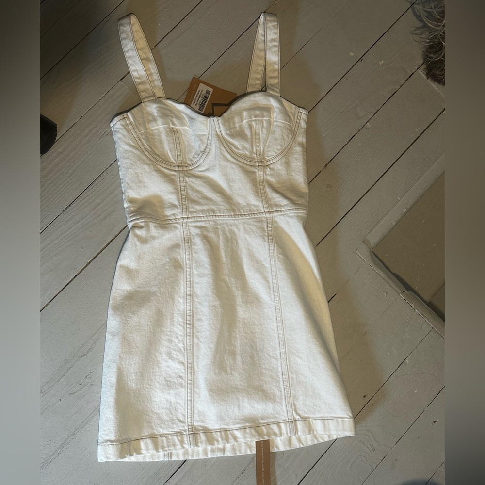 NWT Reformation Nikki Bustier Denim Mini Dress size 2 in vintage white